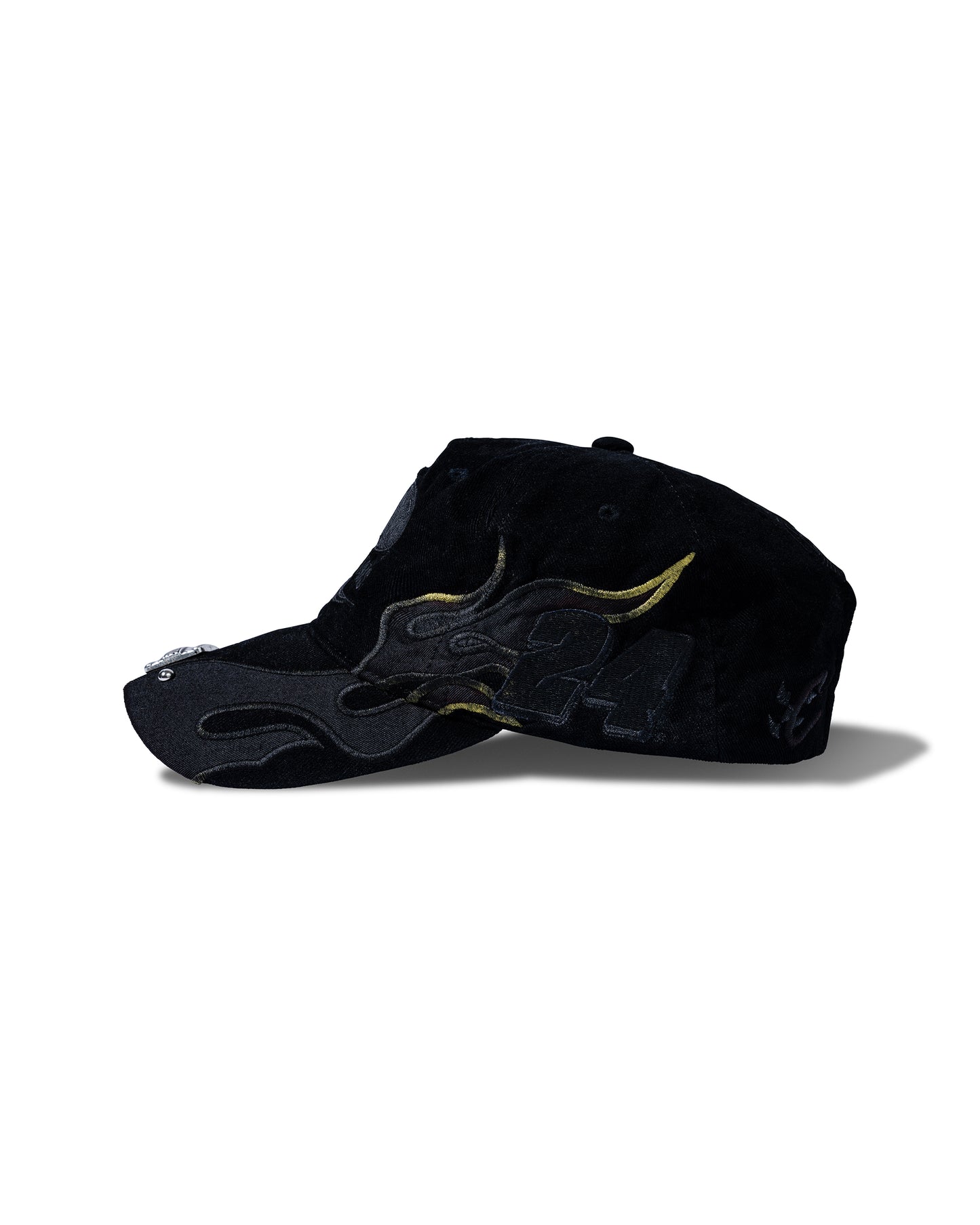 Black cap with a logo on a white background
