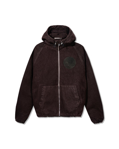 Dark brown hooded jacket on a white background
